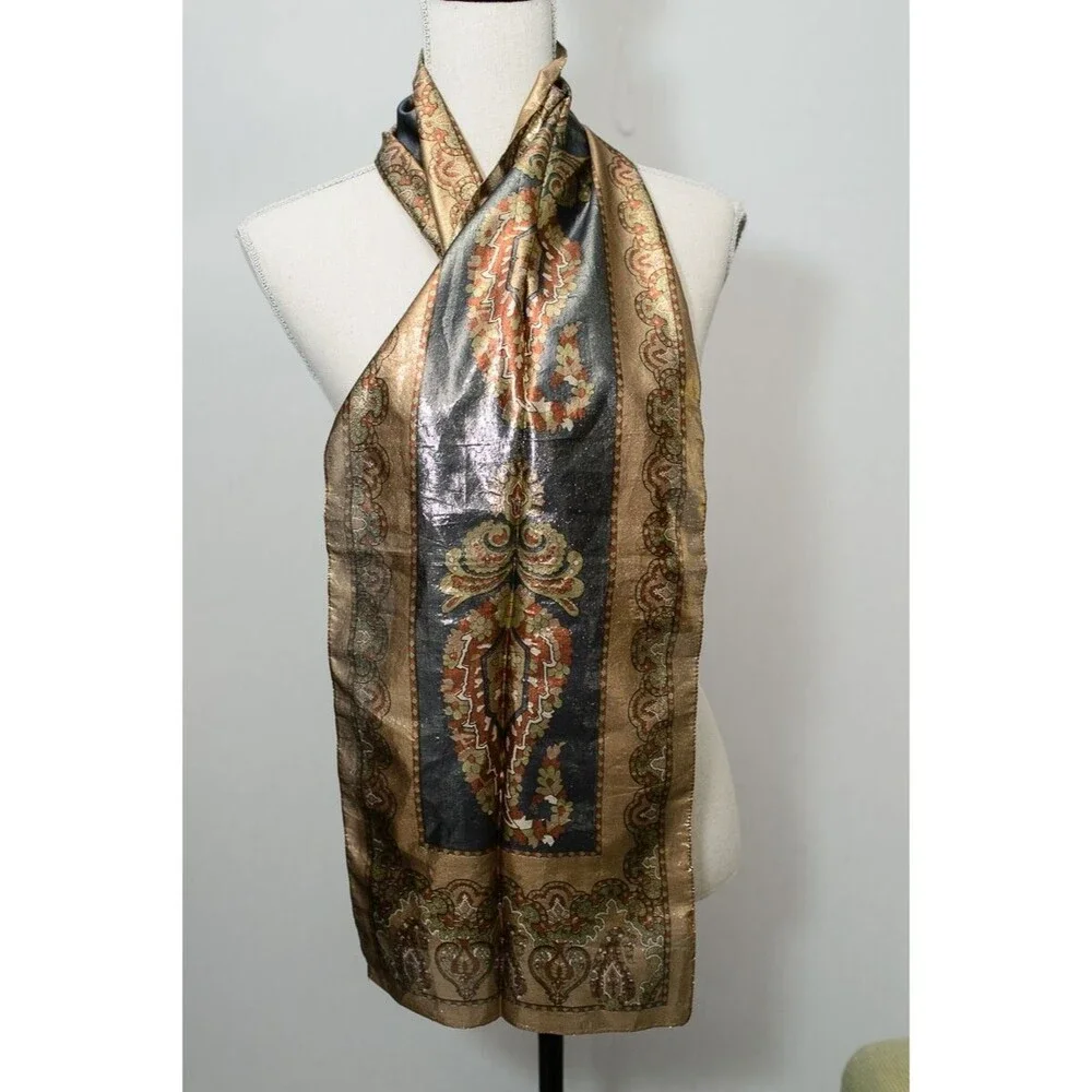 Gold Metallic made in Italy head Neck rectangle scarf 54